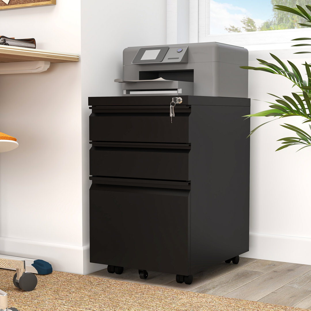 Carreiro 15.3''W Heavy-duty 3-Drawer Mobile Vertical File Cabinet with Lock for Home Office